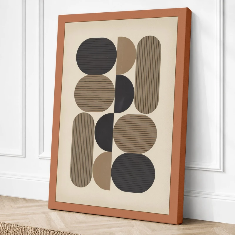 Nine Ovals Mid-Century Canvas Wall Art Print 36x24 Inch (91 x 61 cm)