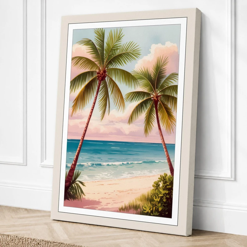 Palms at Sunset Tropical Canvas Wall Art Print 36x24 Inch