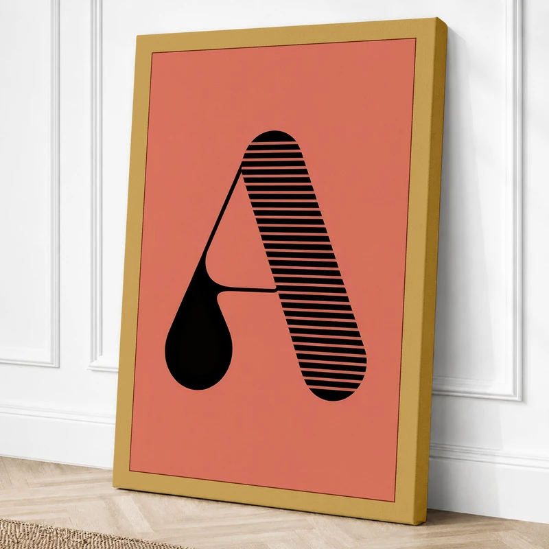 Letter A in Black Minimalist Canvas Wall Art Print 36x24 Inch (91 x 61 cm)