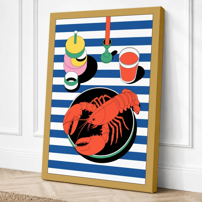 Lobster Still Life Art Deco Canvas Wall Art Print 36x24 Inch (91 x 61 cm)