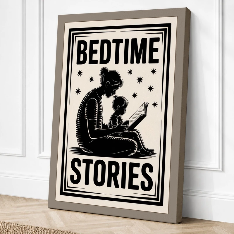 Bedtime Stories Typography Canvas Wall Art Print 36x24 Inch (91 x 61 cm)