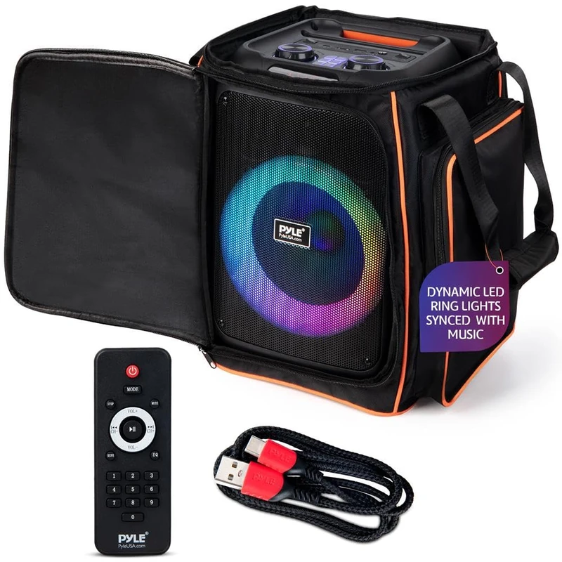 Pyle Partybox Bluetooth Speaker Large - 100 W, LED Light Show, Powerful Bass, EQ, TF, AUX, with Remote Control & Bag, Quick Charging, Ideal for Parties & Festivals