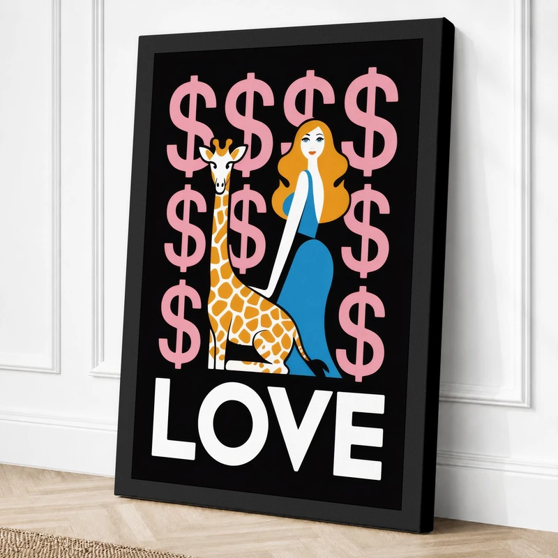 Love and Money Graphic Canvas Wall Art Print 36x24 Inch