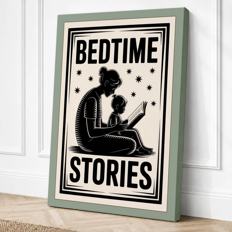 Bedtime Stories Typography Canvas Wall Art Print 36x24 Inch