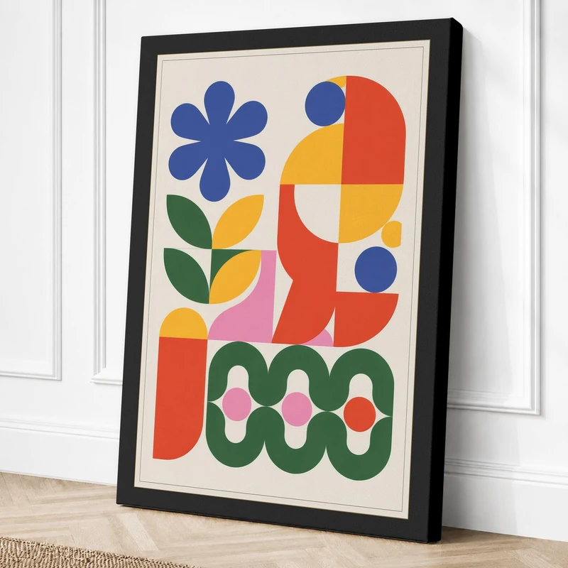 Playful Geometry Mid-Century Canvas Wall Art Print 36x24 Inch (91 x 61 cm)
