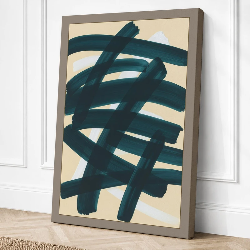 Woven Blue Lines Geometric Canvas Wall Art Print 36x24 Inch