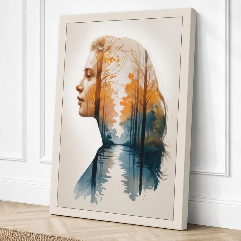 Man Within Landscape Modern Canvas Wall Art Print 36x24 Inch (91 x 61 cm)