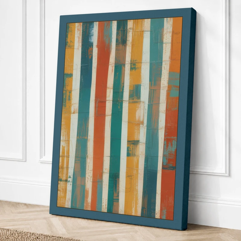 Striped Earth Tones Retro Canvas Wall Art Print 36x24 Inch