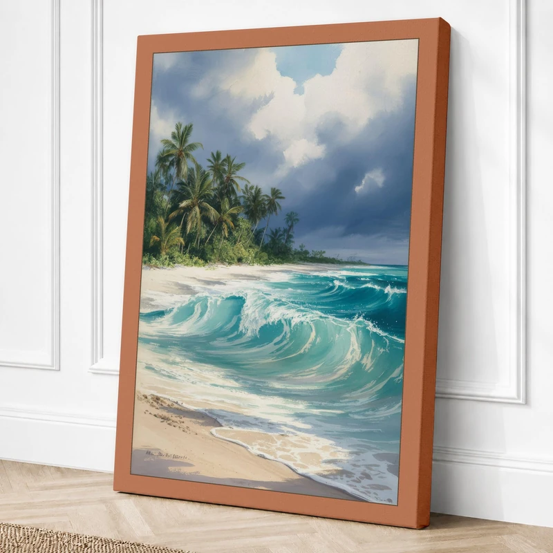 Tropical Waves at Dawn Canvas Wall Art Print 36x24 Inch