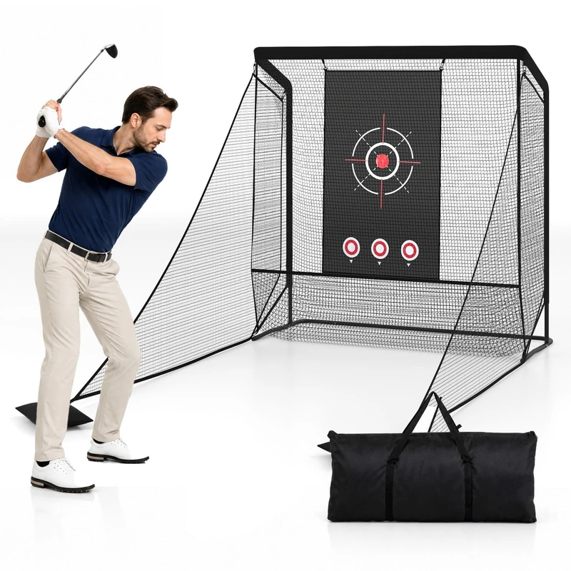 GYMAX Golf Practice Hitting Net with Target Cloth (214 x 300 x 225cm)