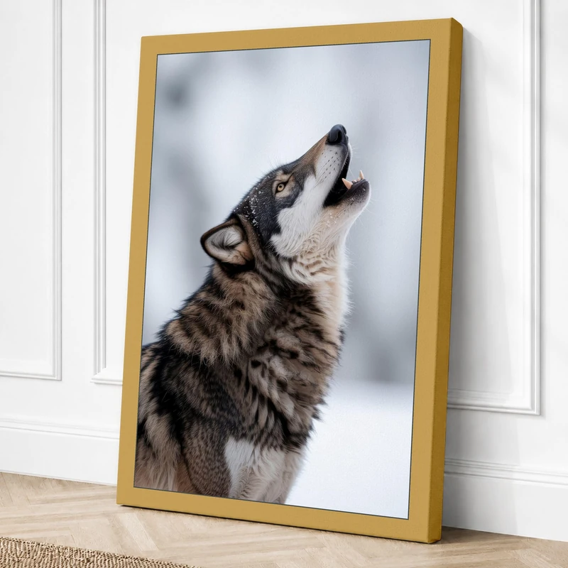 Wolf in Winter Canvas Wall Art Print 36x24 Inch