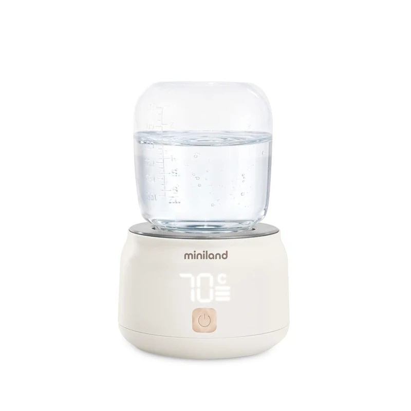 Miniland Warmy On the Go Plus - Rechargeable USB Portable Bottle Warmer, Heats Water and Milk up to 70°C, 5 Temperature Settings, Keeps Warm, Ideal for Travel