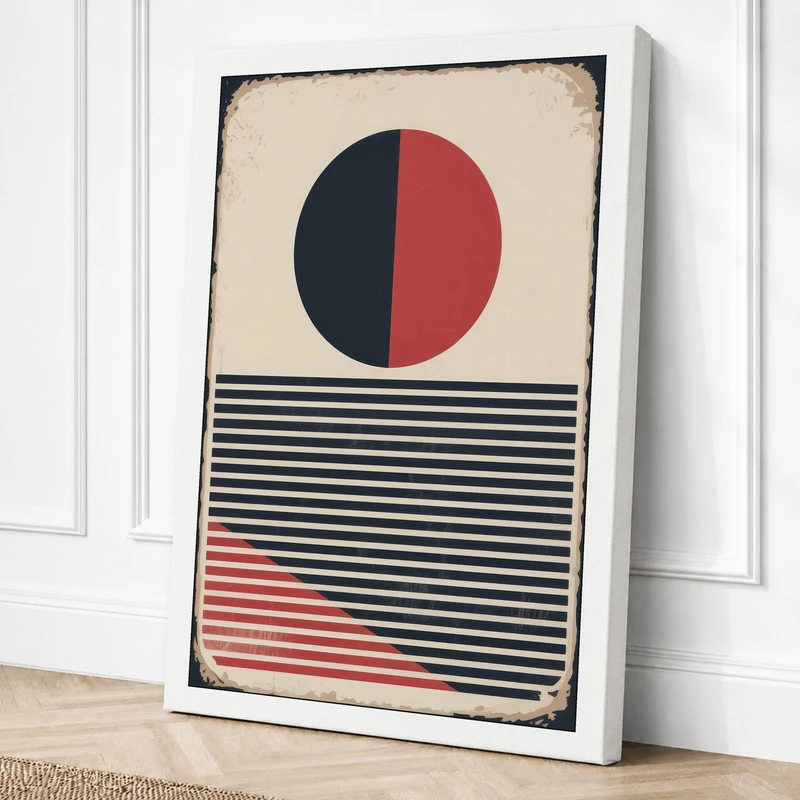 Divided Circle with Stripes Canvas Wall Art Print 36x24 Inch
