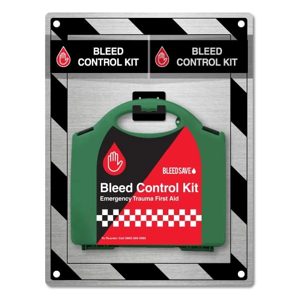 BLEEDSAVE Premium Enhanced Bleed Control Point - First Aid Kit with Tourniquet - 1 Unit Wall Mounted - School and Workplace - Silver - 500 x 400 x 70mm