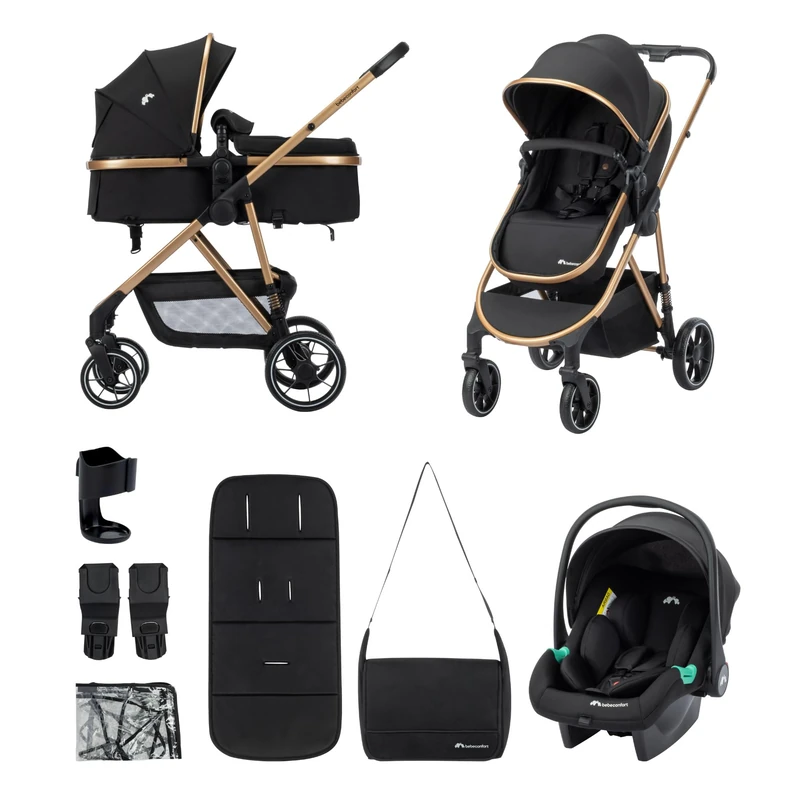 Bebeconfort Zaria Trio, 3-in-1 Complete Travel System, 0-22 kg, Black/Gold