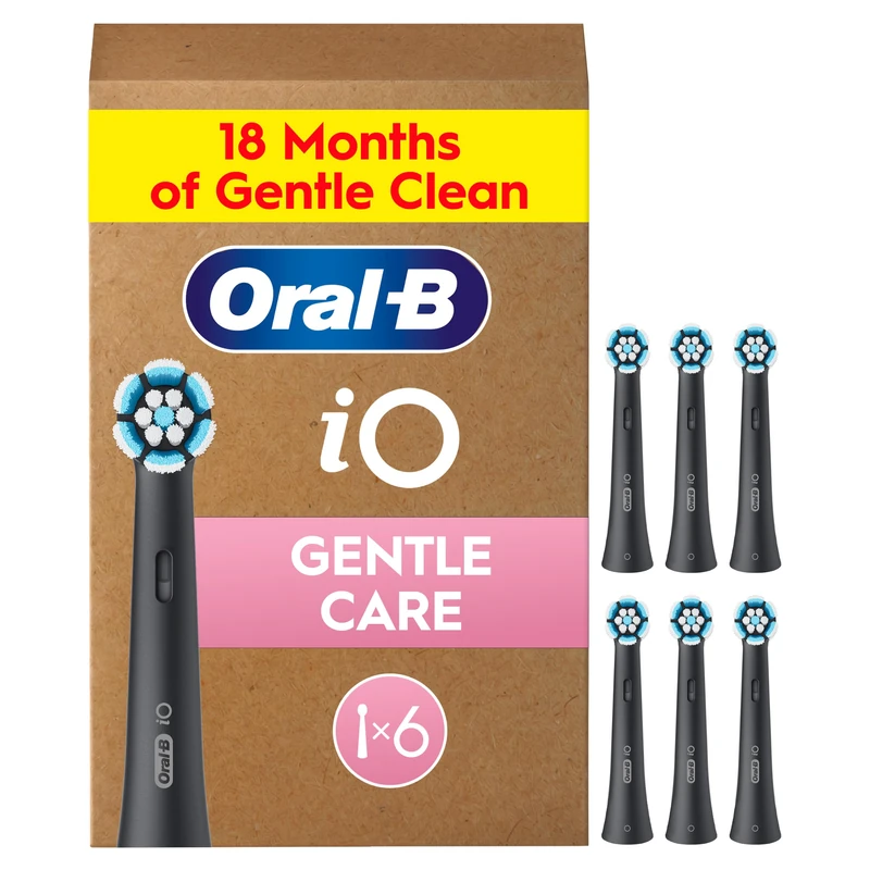 Oral-B iO Gentle Care Black, Original Replacement Round Brush Heads, 6