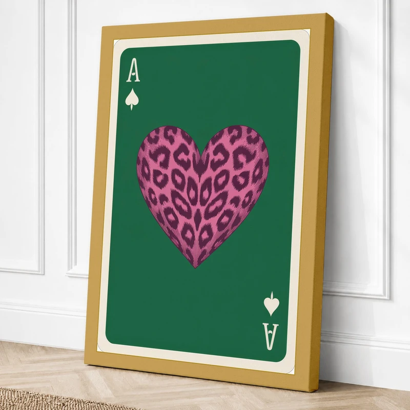 Ace of Diamonds Heart Art Canvas Wall Art Print 36x24 Inch