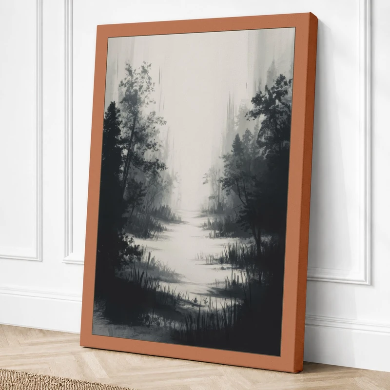 Quiet River in Mist Canvas Wall Art Print 36x24 Inch (91 x 61 cm)