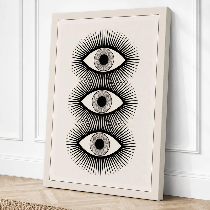Three Watchful Eyes Geometric Canvas Wall Art Print 36x24 Inch (91 x 61 cm)