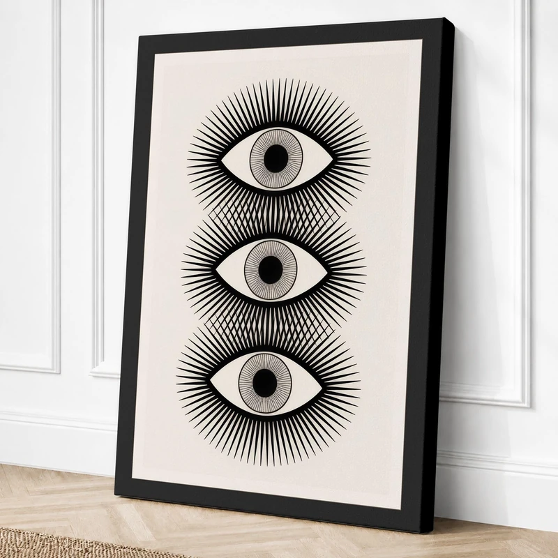 Three Watchful Eyes Geometric Canvas Wall Art Print 36x24 Inch (91 x 61 cm)