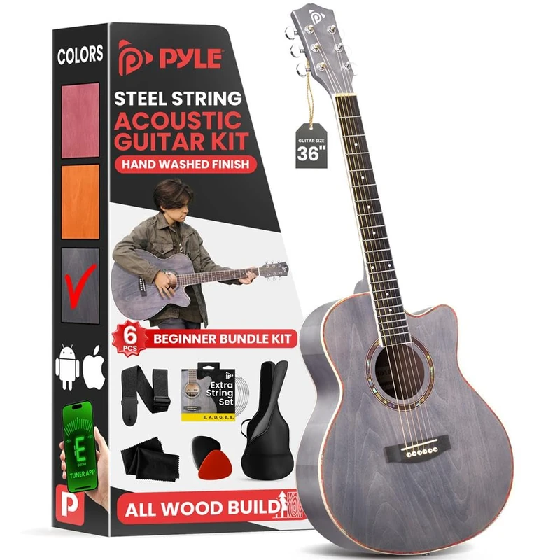 Beginner 36” Cutaway Acoustic Guitar - 3/4 6 Steel String Linden Wood Matte Finish Guitar w/Gig Bag, Tuner, Extra Strings, Picks, Strap, Junior Size for Beginners, Adults