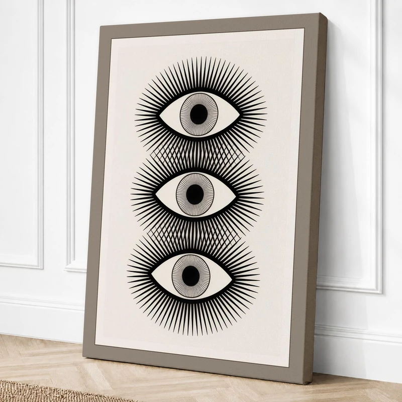 Three Watchful Eyes Geometric Canvas Wall Art Print 36x24 Inch