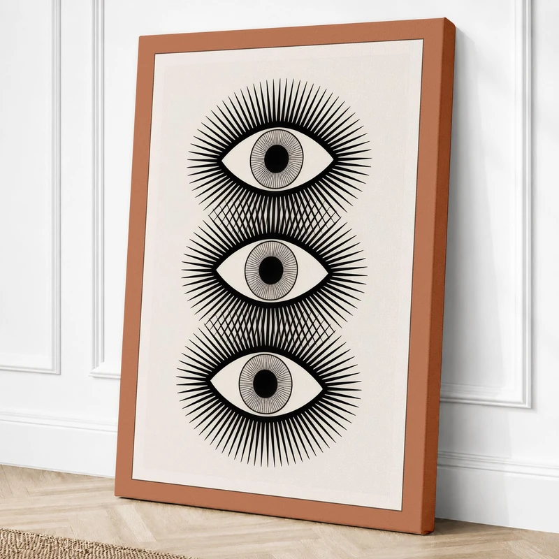 Three Watchful Eyes Geometric Canvas Wall Art Print 36x24 Inch (91 x 61 cm)