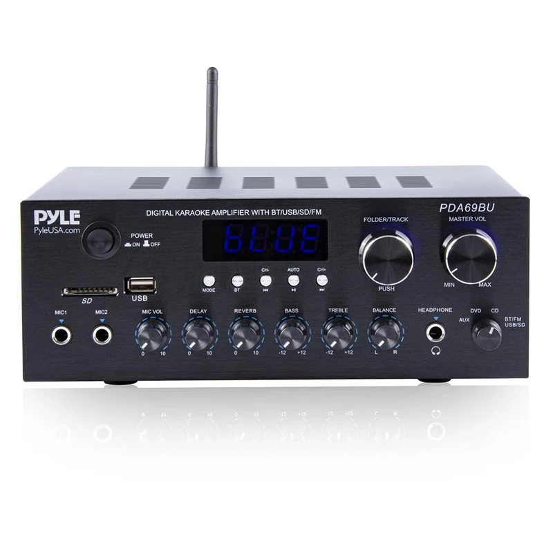 Pyle Home Audio Amplifier, Bluetooth Stereo Receiver, Surround Sound System, Wireless Karaoke Machine with Microphone, Voice Amplifier for Teachers, Singing Machine for Kids & Home Theatre