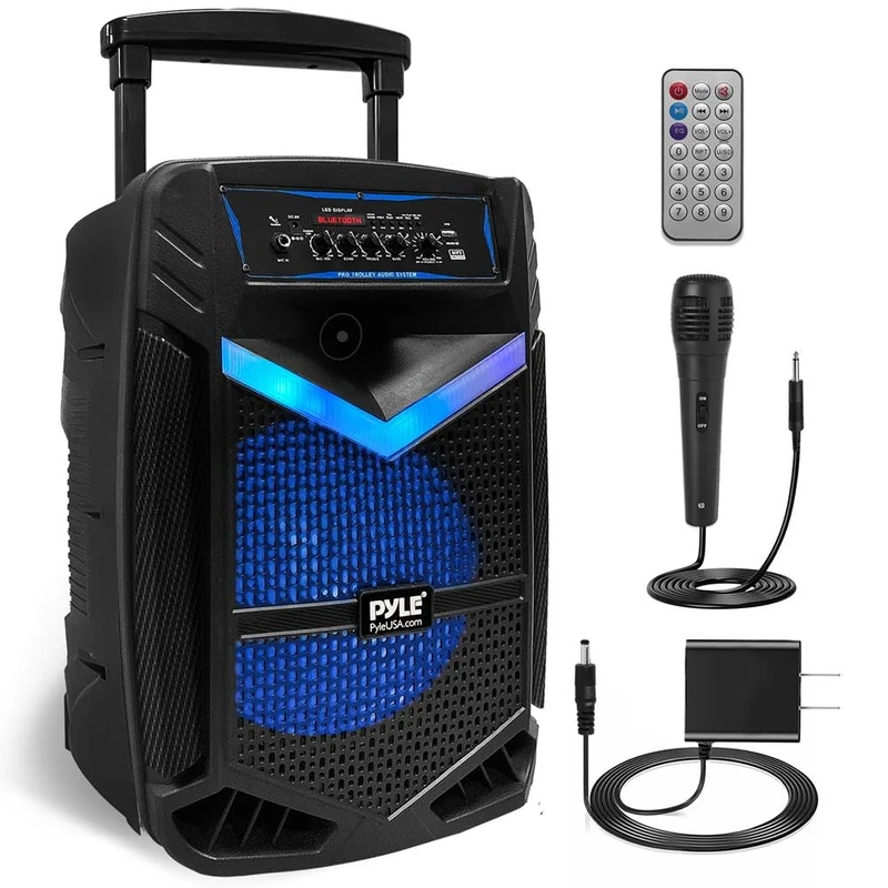 Portable Bluetooth PA Speaker System - 800W Rechargeable Outdoor Bluetooth Speaker Portable PA System w/ 12” Subwoofer 1” Tweeter, Recording Function, Mic In Party Lights USB/SD Radio