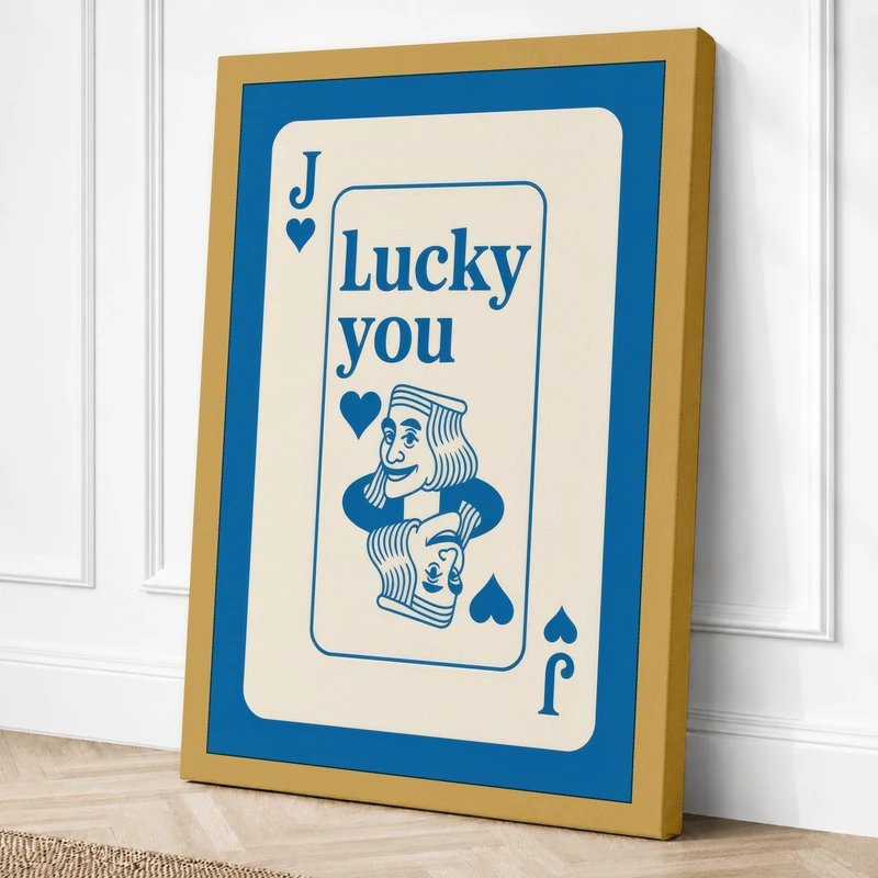 Lucky You Joker Typography Canvas Wall Art Print 36x24 Inch