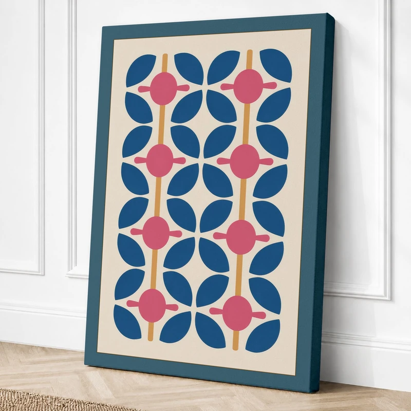 Petalled Grid Geometric Canvas Wall Art Print 36x24 Inch