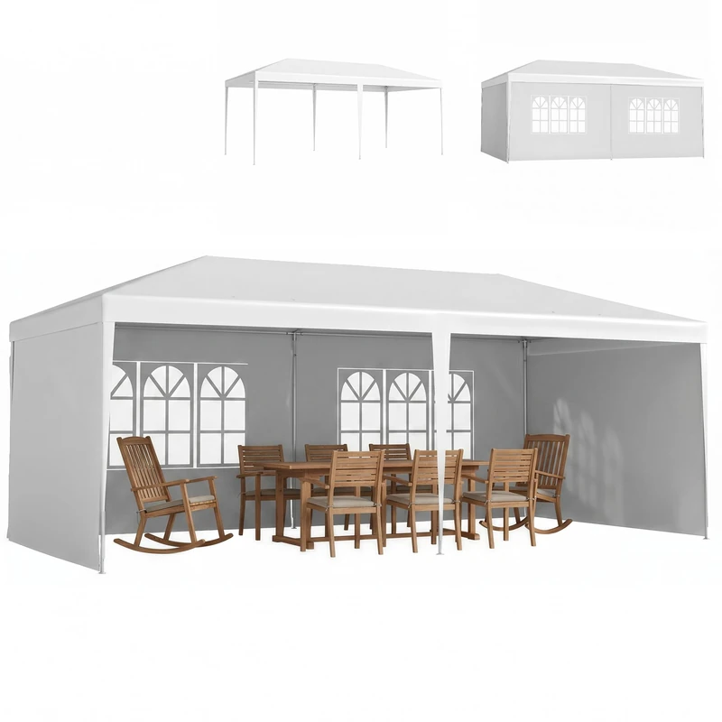 Outsunny 6 x 3 m Party Tent Gazebo with Windows and Side Panels, White