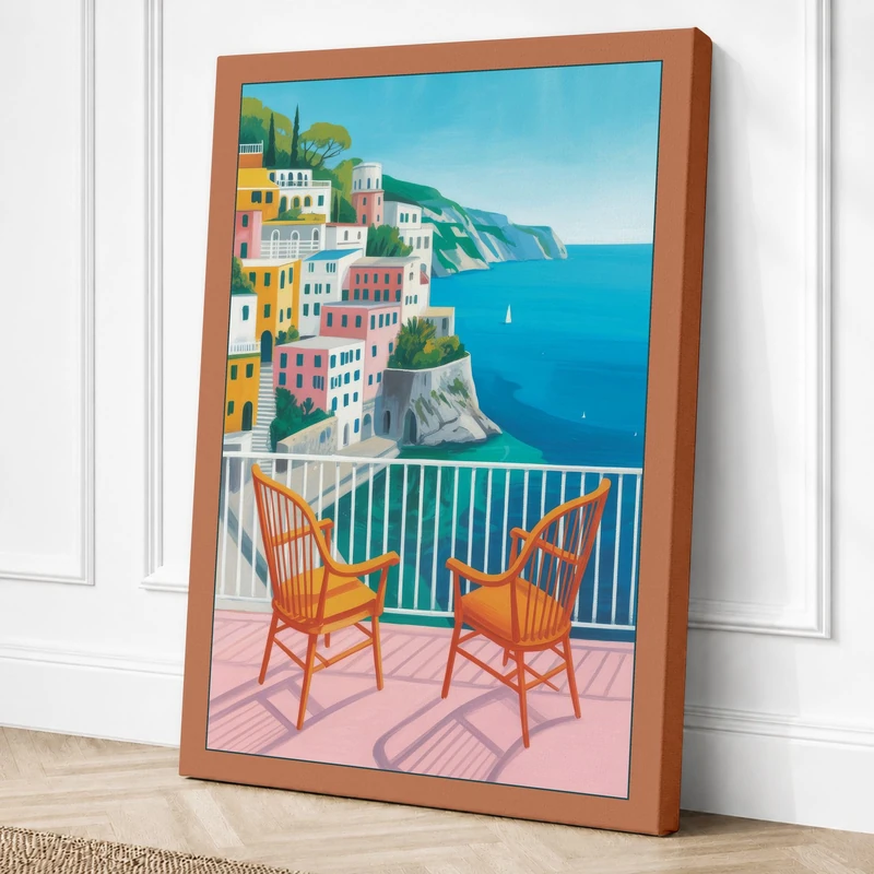 Mediterranean Terrace View Canvas Wall Art Print 36x24 Inch