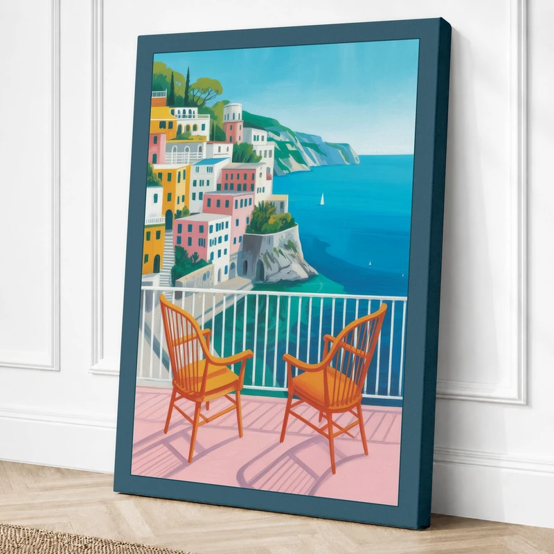 Mediterranean Terrace View Canvas Wall Art Print 36x24 Inch