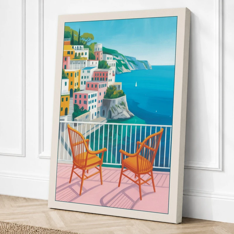 Mediterranean Terrace View Canvas Wall Art Print 36x24 Inch