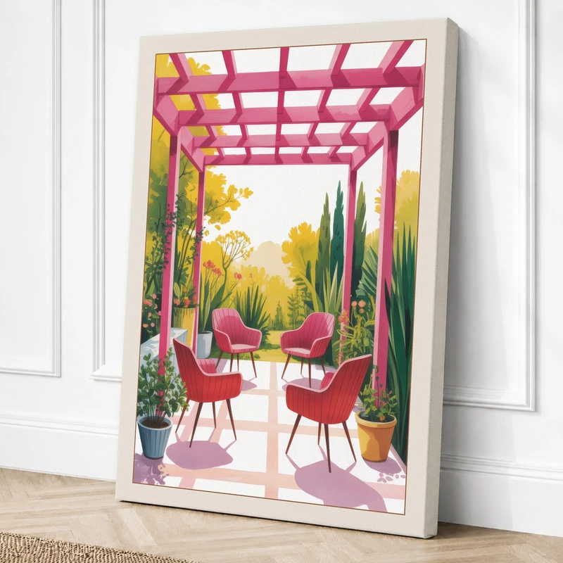 Pergola Garden Retreat Boho Canvas Wall Art Print 36x24 Inch