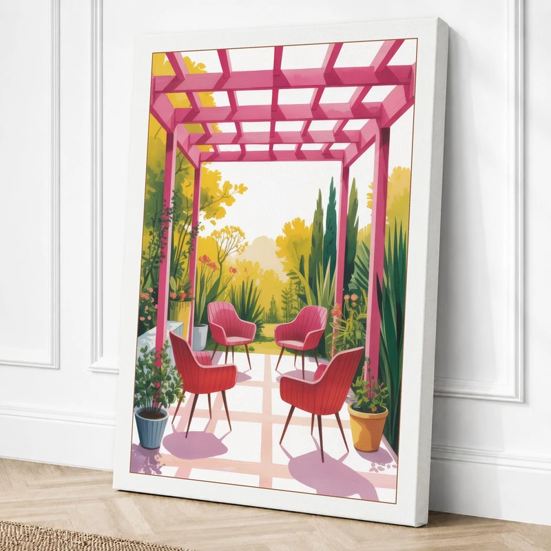 Pergola Garden Retreat Boho Canvas Wall Art Print 36x24 Inch