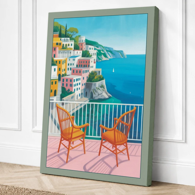 Mediterranean Terrace View Canvas Wall Art Print 36x24 Inch