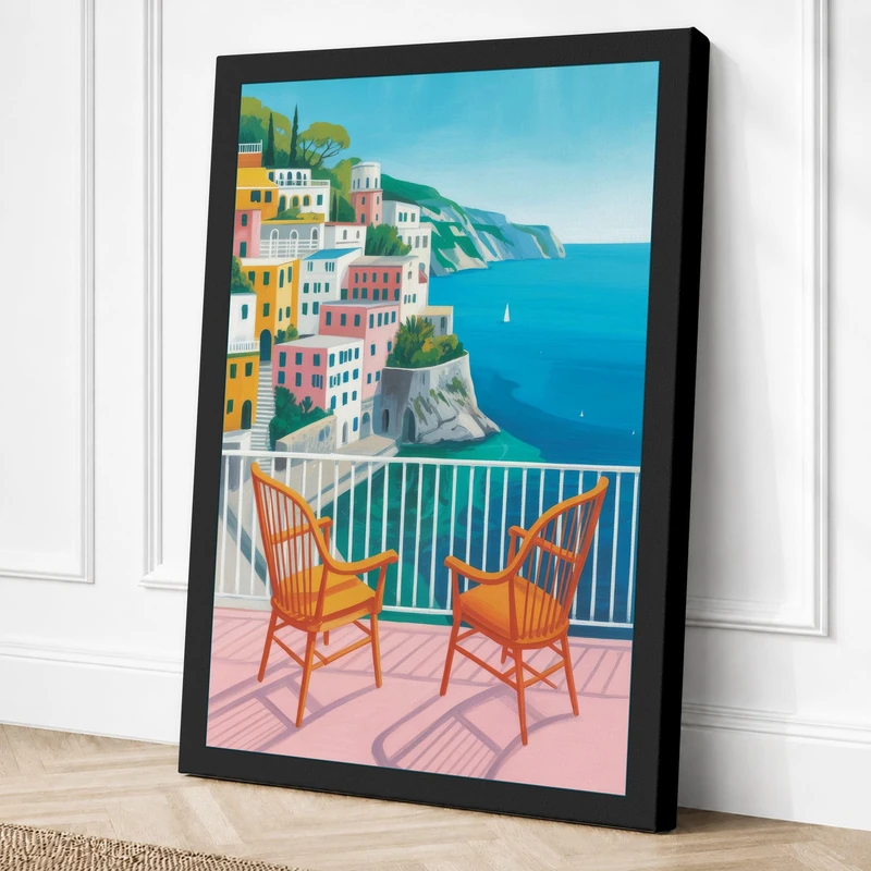 Mediterranean Terrace View Canvas Wall Art Print 36x24 Inch