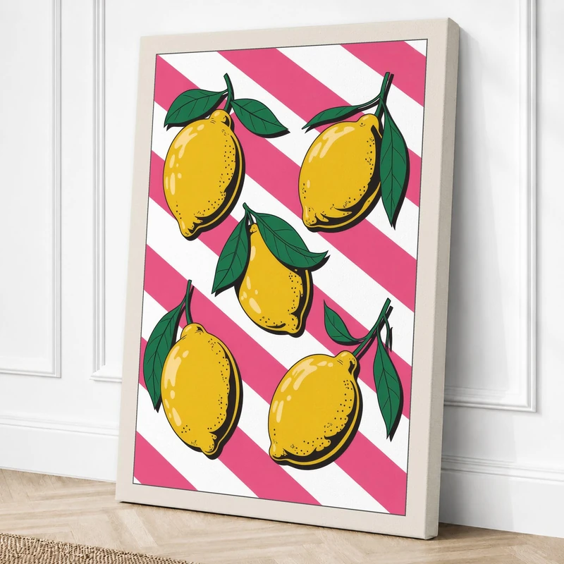 Lemons and Stripes Canvas Wall Art Print 36x24 Inch