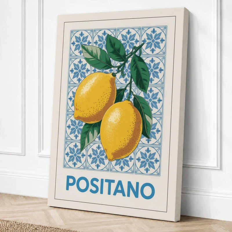 Positano Lemons Vintage Canvas Wall Art Print 36x24 Inch