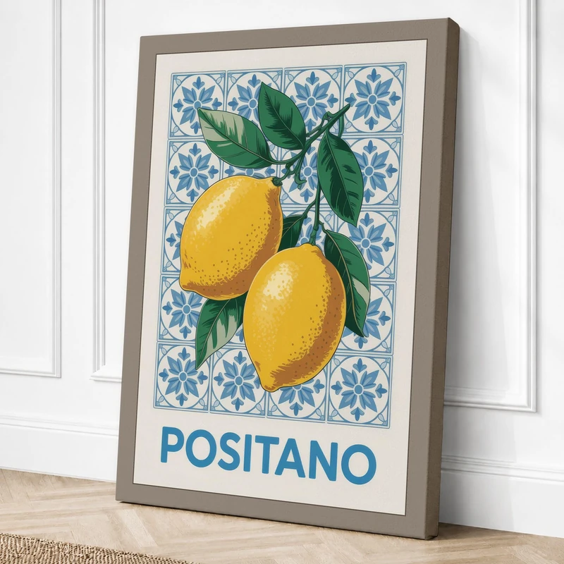 Positano Lemons Vintage Canvas Wall Art Print 36x24 Inch