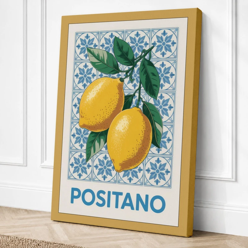 Positano Lemons Vintage Canvas Wall Art Print 36x24 Inch