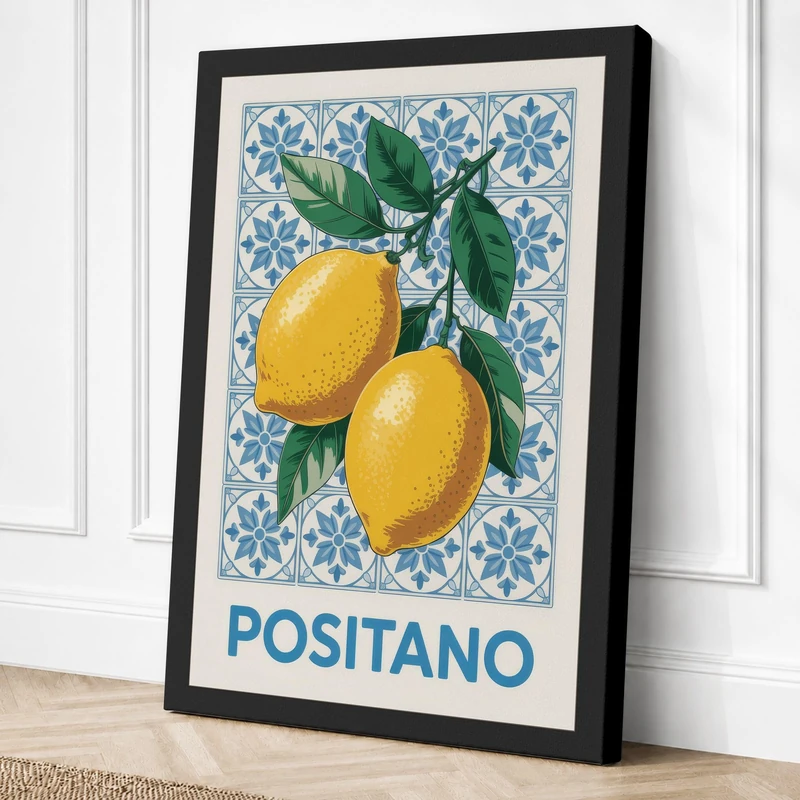 Positano Lemons Vintage Canvas Wall Art Print 36x24 Inch