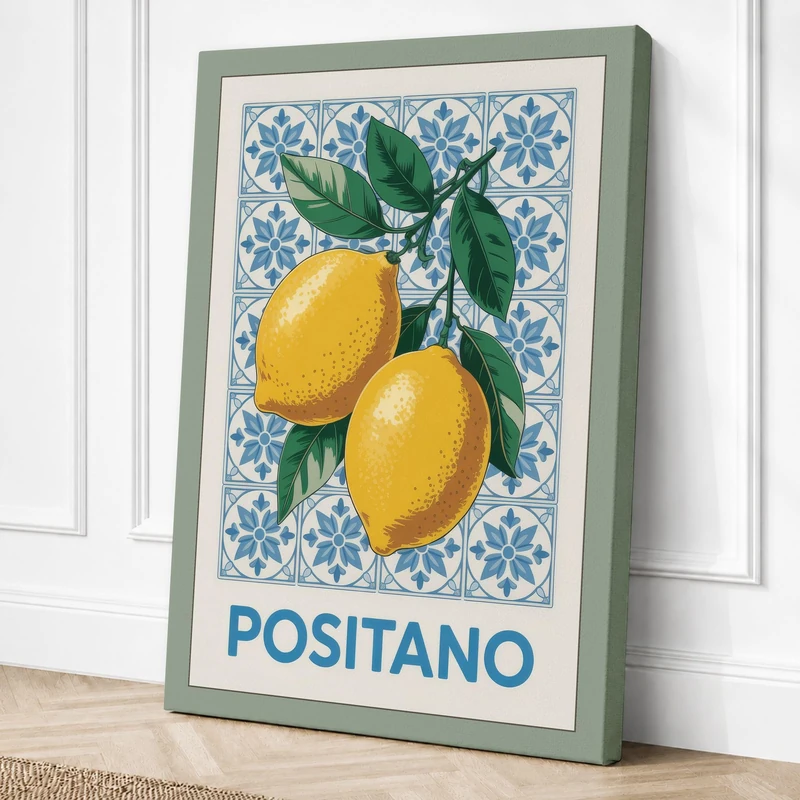 Positano Lemons Vintage Canvas Wall Art Print 36x24 Inch