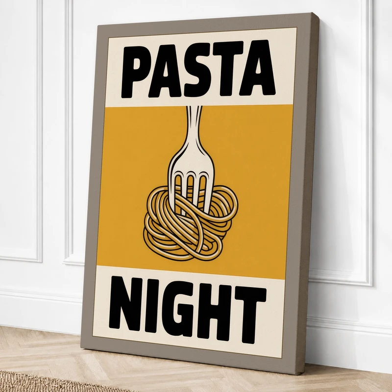 Pasta Night Poster Retro Canvas Wall Art Print 36x24 Inch