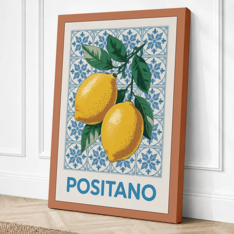 Positano Lemons Vintage Canvas Wall Art Print 36x24 Inch
