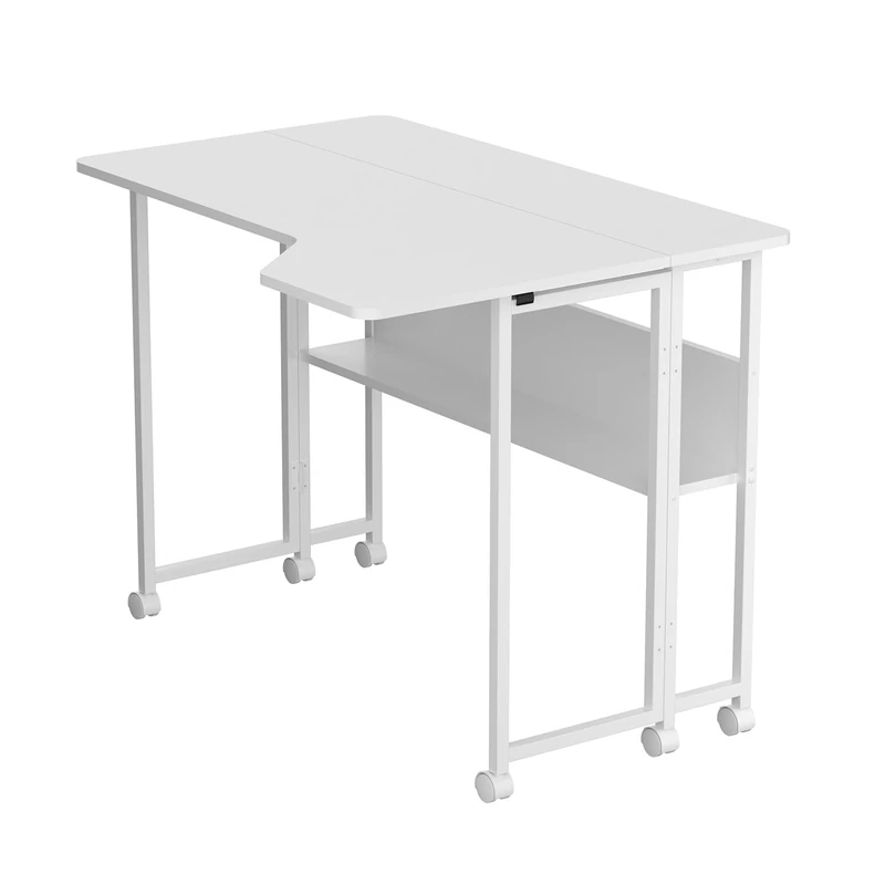 Maclean foldable mobile desk with shelf and wheels 100x73 cm (white)