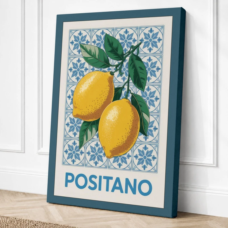 Positano Lemons Vintage Canvas Wall Art Print 36x24 Inch