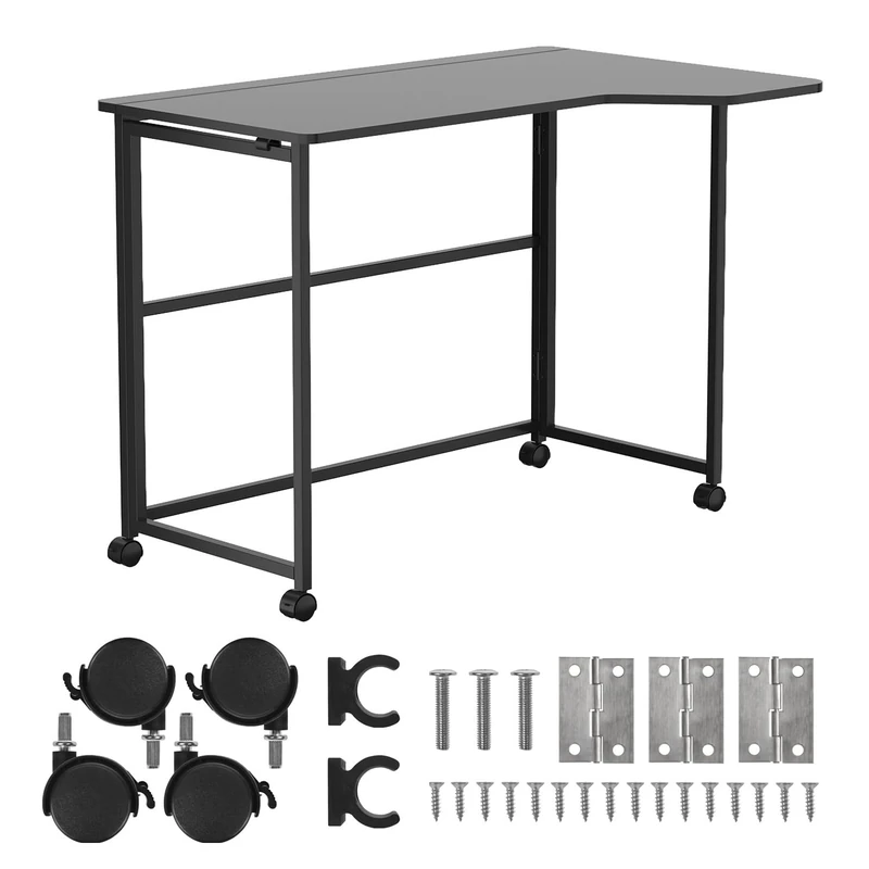 Maclean foldable desk with wheels 100 x 65 cm 50 kg 75 cm (black)